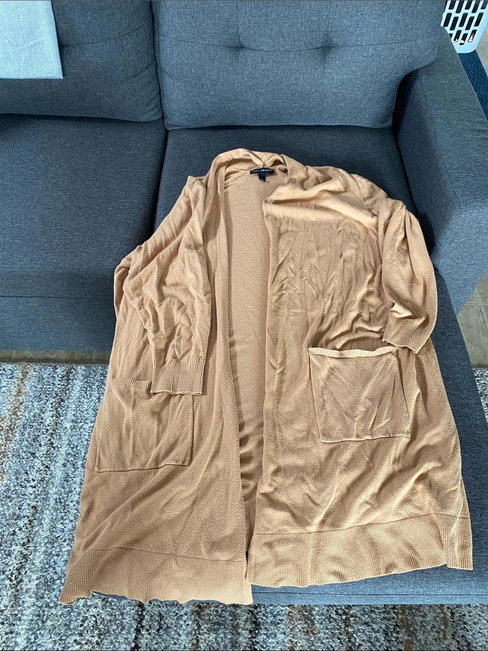 Lane Bryant Camel Open-Front Pocket Cardigan